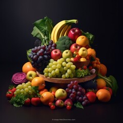 Naklejka na ściany i meble Fresh fruit and vegetables on table. Genertive AI.