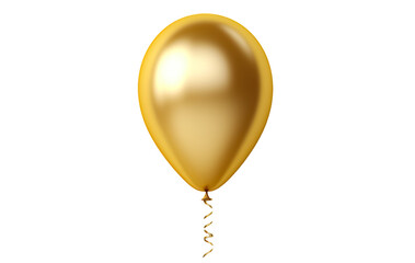 Golden balloon and gold ribbons isolated on transparent background. birthday balloon for card,...