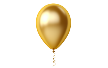 Golden balloon and gold ribbons isolated on transparent background. birthday balloon for card, party, design, flyer, poster, decor, banner, web, advertising. png 