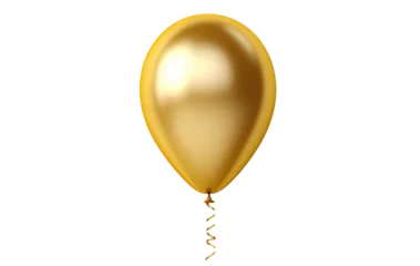Papier Peint photo Ballon Golden balloon and gold ribbons isolated on transparent background. birthday balloon for card, party, design, flyer, poster, decor, banner, web, advertising. png 