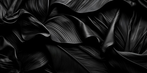 Textures of abstract black leaves for tropical leaf background. Flat lay, dark nature concept, tropical leaf, digital ai - obrazy, fototapety, plakaty