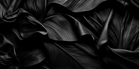 Fotobehang Sprookjesbos Textures of abstract black leaves for tropical leaf background. Flat lay, dark nature concept, tropical leaf, digital ai