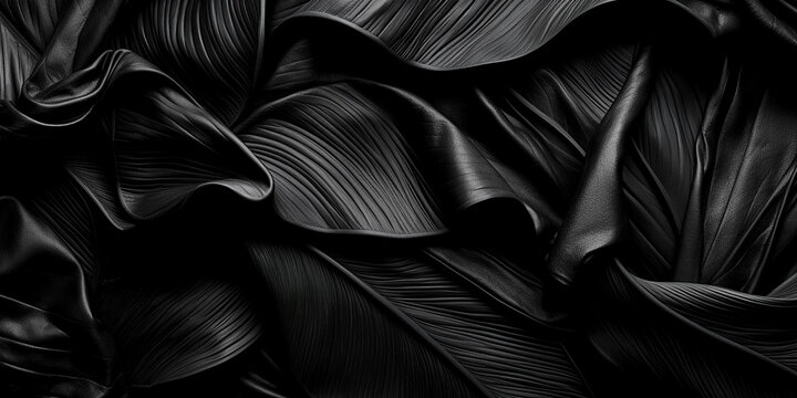 Textures of abstract black leaves for tropical leaf background. Flat lay, dark nature concept, tropical leaf, digital ai