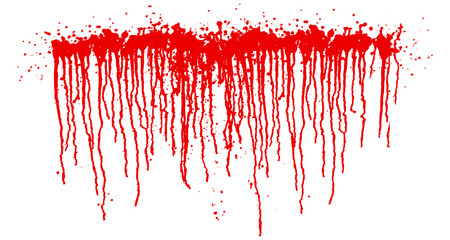 Grunge brush with realistic bright red liquid streaks, isolated from the background. Graphic element for halloween decoration and scary effect. Vector illustration.