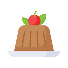 Chocolate flavor jelly pudding vector in trendy style, creamy cocoa dessert with cherry