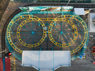 Top down of a boardwalk roller coaster 