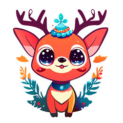 Fototapeta premium watercolor christmas deer cartoon. AI Generative