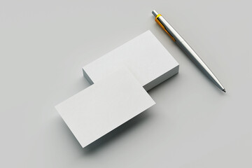 Blank white business cards stack mock up, 3d rendering. Namecard design mockup.