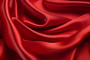 Red silky fabric close up. Fabric texture of natural silk or other textile material. Valentine day background. Generated ai