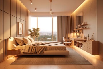 Details of a cozy bedroom with rich earthy colors and luxury touches. Luxurious details and furnishings.