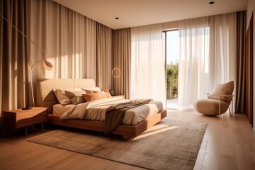 Details of a cozy bedroom with rich earthy colors and luxury touches. Luxurious details and furnishings.