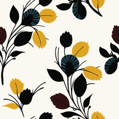 Naklejka na ściany i meble Leafy pattern, Floral seamless pattern. Vector design for paper, cover, fabric, interior decor and other users