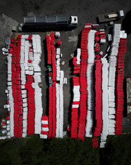 Aerial view of stored road barriers