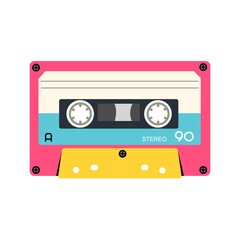 Obraz premium Retro music cassette. Stereo DJ tape, vintage 90s cassettes tapes and audio tape. antique radio play cassette, 1970s or 1980s rock music mix audiocassette. 