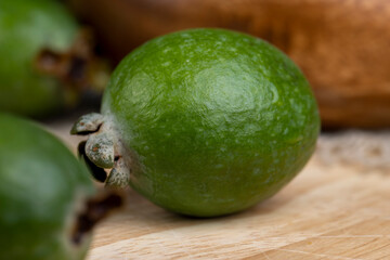 Ripe and soft green feijoa on the table