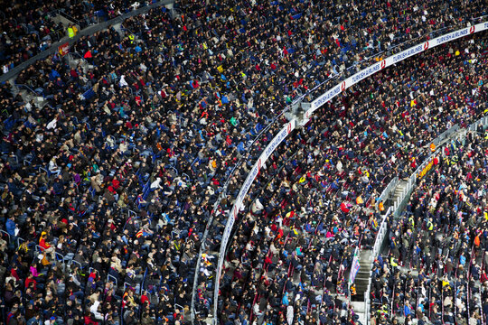 The stands full of people at the Camp Nou stadium of the local team Barcelona FC in the Catalan capital