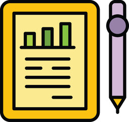 Tablet strategy icon outline vector. Digital work business. Document project color flat