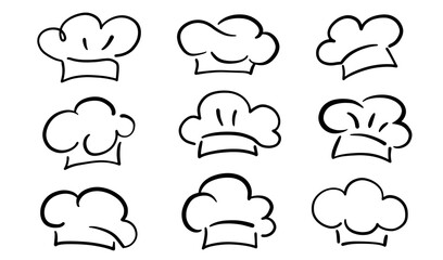 Chef Hat Line Art Drawing Icon Set. Cooking Logo