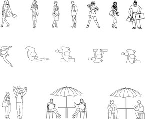Sketch vector illustration of a collection of character designs of people doing work activities