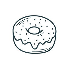 Sweet donut hand drawn clip art. Delicious pastries in glaze with sprinkles doodle style illustration. Takeaway food, bun icon. Cute round pastry, isolated vector