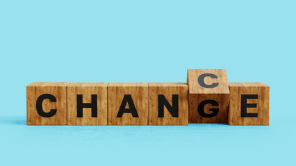 Wooden cube flip with word "change" to "chance", Personal development and career growth or change yourself concept, 3d illustration