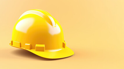 Fototapeta premium Safety hard hat isolated on yellow background. Concept of safety or labor day banner. AI Generated.