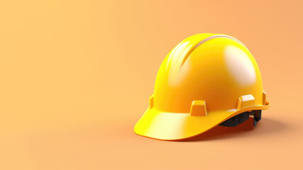 Safety hard hat isolated on yellow background. Concept of safety or labor day banner. AI Generated.