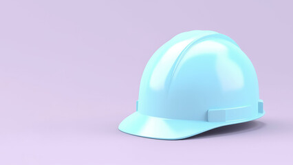Fototapeta premium Blue safety hard hat isolated on purple background. Concept of safety or labor day banner. AI Generated.