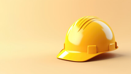 Safety hard hat isolated on yellow background. Concept of safety or labor day banner. AI Generated.