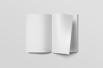 Isolated white open magazine mockup on white background.
