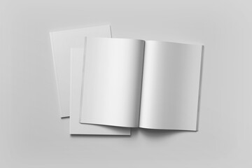 Isolated white open magazine mockup on white background.