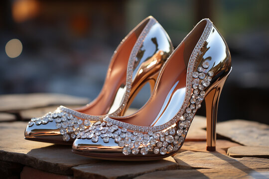 High heel wedding shoes for ladies. Generative AI.