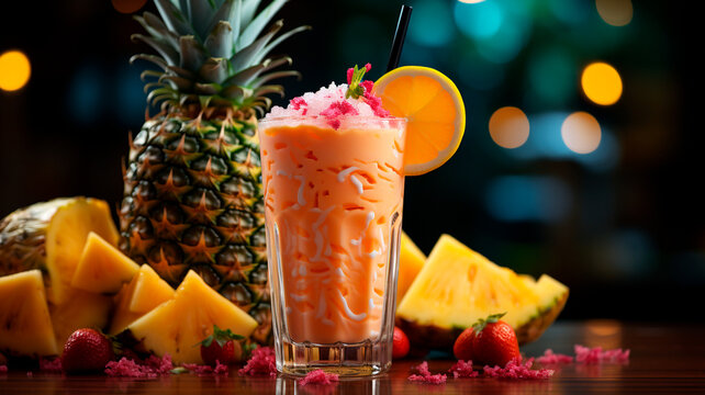 Tropical Fruit Smoothie: Refreshing and Colorful Drink. Generative AI.