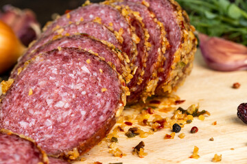 salami made of high-quality meat with spices and garlic