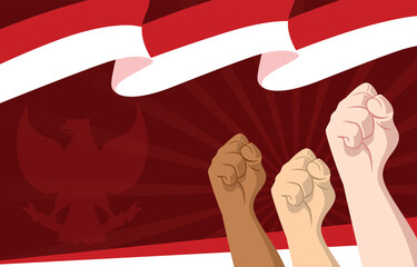 Indonesian flag and hands