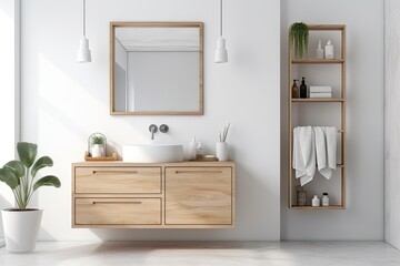 Mockup of a bathroom cabinet on a white background. Generative AI
