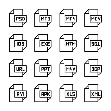 File Formats Icons Outline Style for Any Purpose