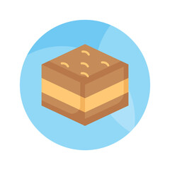 Chocolate brownie cake vector. Sweet chocolate pastry icon isolated on a white background