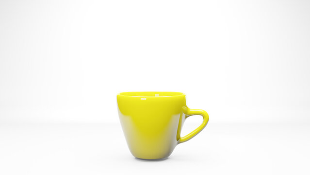 3d render yellow coffee cup or mug glass isolated on white background