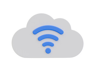 3d minimal Internet tethering. router signal. cloud computing concept. cloud with Wi-Fi signal. 3d rendering illustration.
