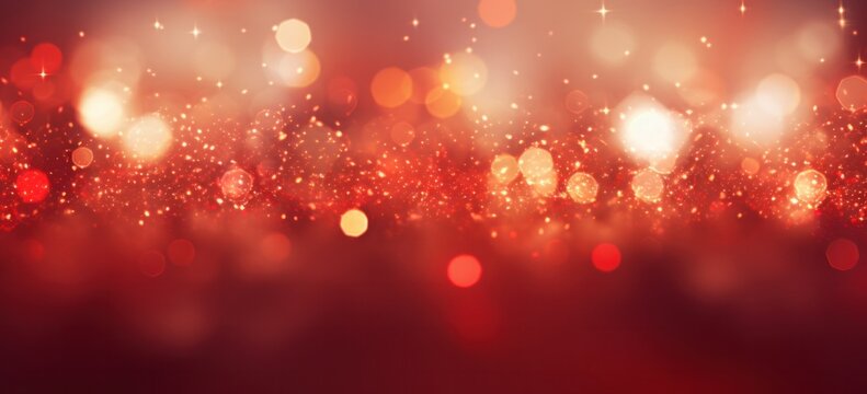 Festive red bokeh background with glittering lights, perfect for Christmas and New Years Eve parties. Concept of a dazzling holiday season.