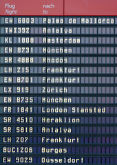 Frontalansicht von Anzeigetafel im Flughafen, Hochformat