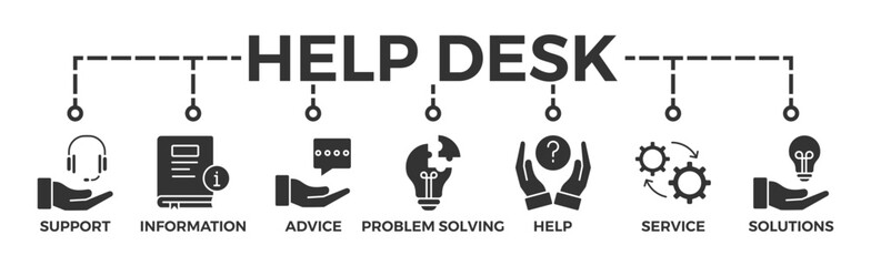 Help desk banner web icon vector illustration concept with icon of support, information, advice, problem solving, help, service and solutions