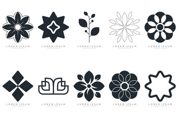 Floral ornament logo and icon set. Abstract beauty flower logo design collection. black logo and white background 