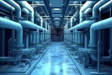 Naklejka premium A machine in a building with pipes and valves