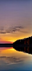 Obraz premium Serene sunset over a calm lake,Wallpaper full screen HD,