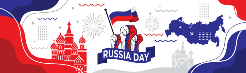 russia day banner with fist and flag