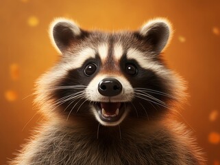 Fototapeta premium Funny Raccoon Portrait, A Beautiful and Cute Young Mammal in its Natural Habitat, Generative AI