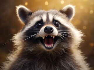 Obraz premium Funny Raccoon Portrait, A Beautiful and Cute Young Mammal in its Natural Habitat, Generative AI