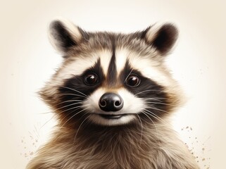 Obraz premium Funny Raccoon Portrait, A Beautiful and Cute Young Mammal in its Natural Habitat, Generative AI